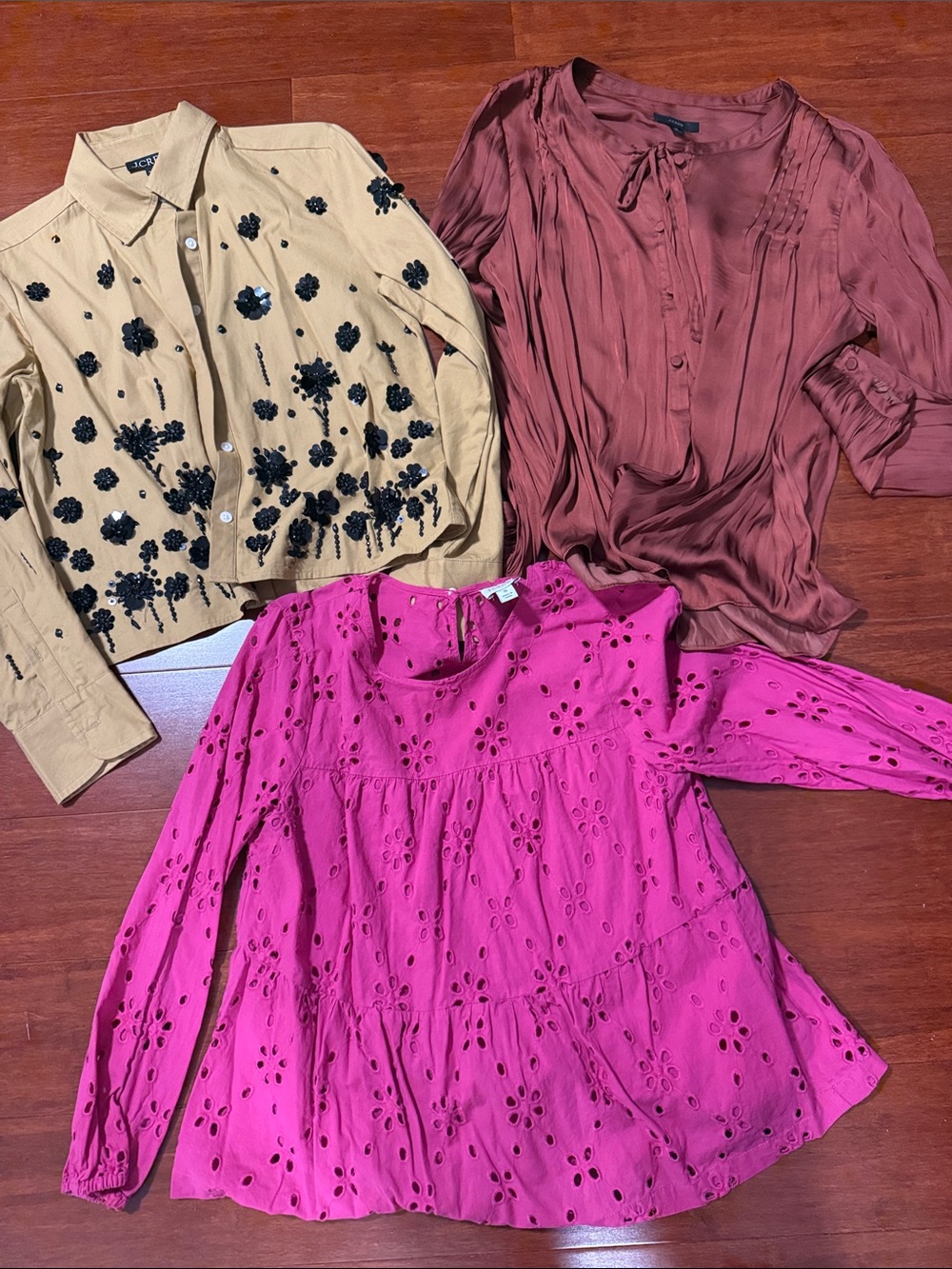 J. Crew Fuchsia Eyelet Tiered Blouse
